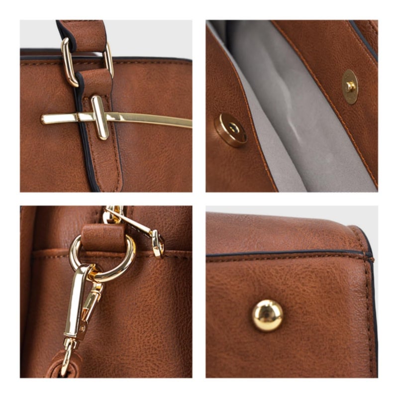 Dasein Women Satchel Handbag Shoulder Purse Top Handle Work Bag Tote Bag With Matching Wallet (Brown) - Image 5